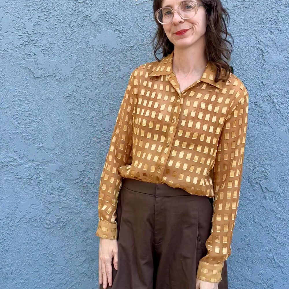 Vintage gold Blouse Semi sheer Evening Size Small